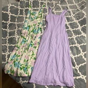 2 set of dresses floral Linen dress lavender purple SZ S pockets